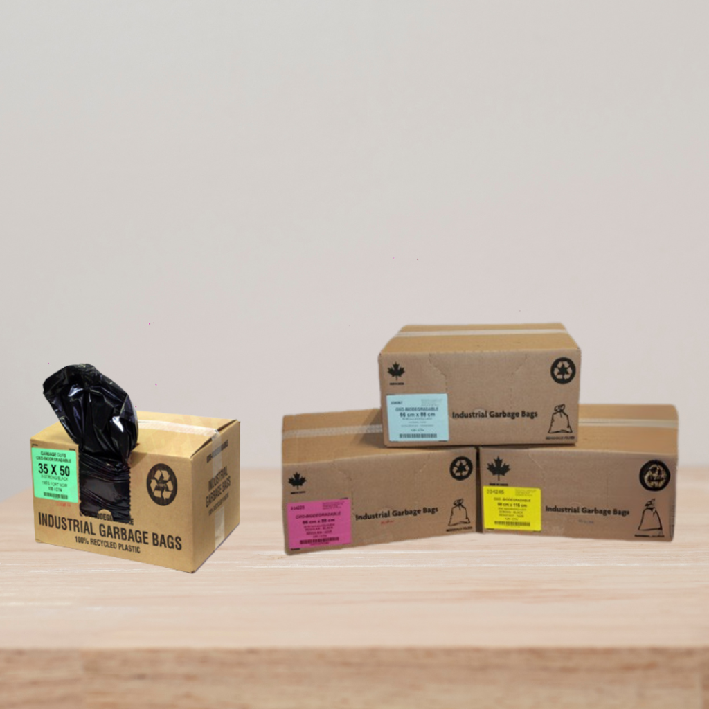 Industrial Garbage Bags on a wooden counter
