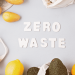 Food images with a zero waste text on it representing food waste prevention at home from a sustainable garbage bags manufacturer